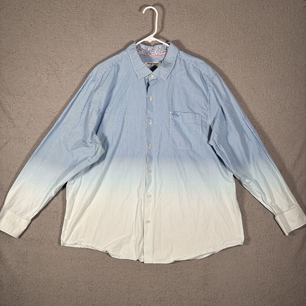 Tommy Bahama Pima Cotton Button Down Shirt Blue White Stripe Mens Size 2XL Ombre